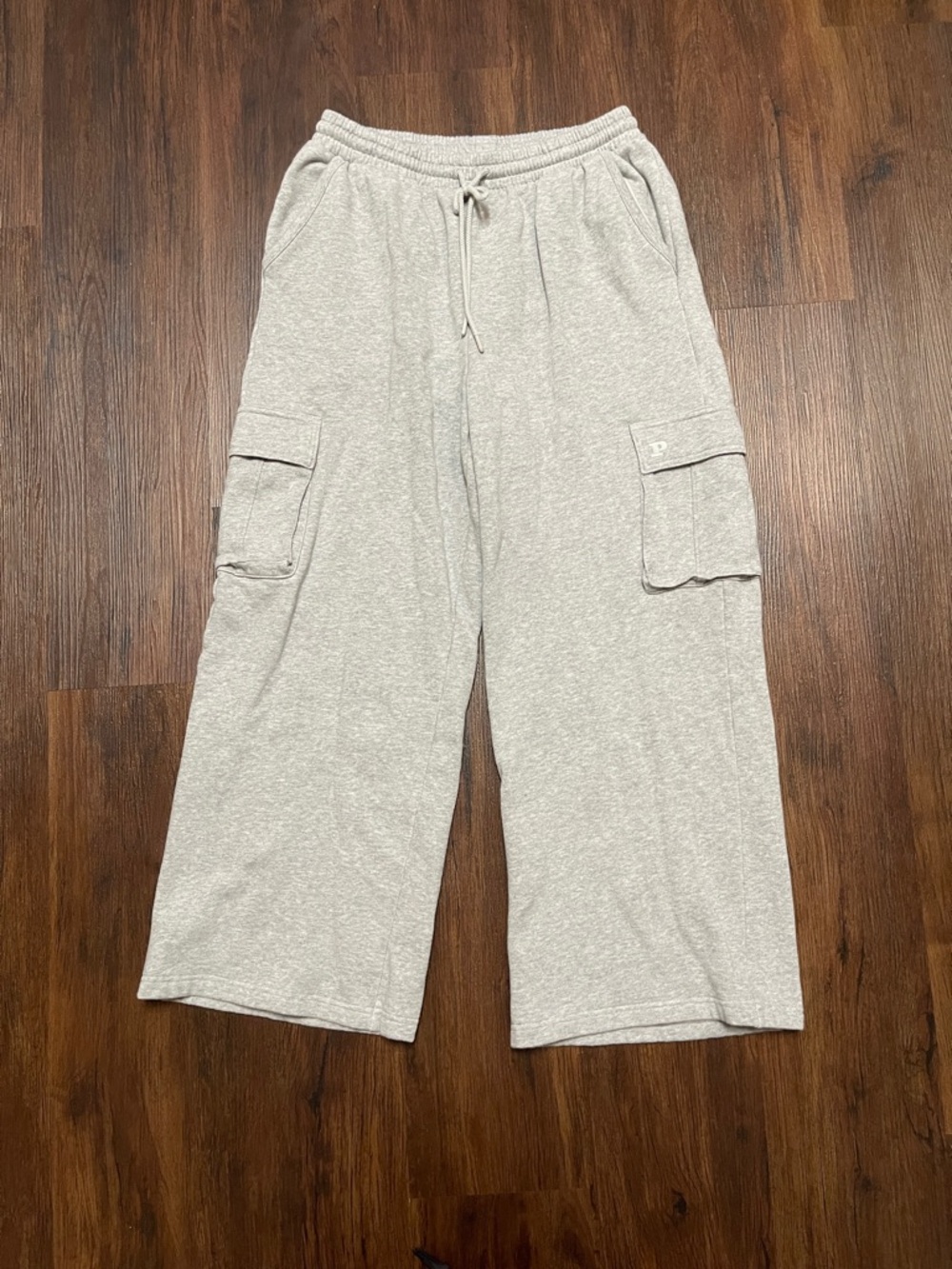 PINK Grey Wide Leg Cargo Sweatpants with Drawstring Waist